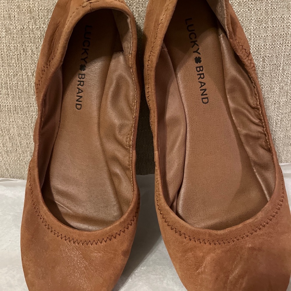 Lucky Brand Emmie Size 8 Slip On Casual Ballet Flats Brown Suede